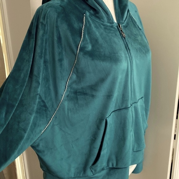 Victoria's Secret Velour Cropped Tracksuit Zip Hoodie Rhinestone Jacket Y2K Fall - Picture 11 of 17